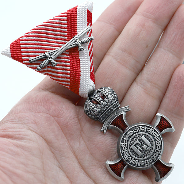 Austria-Hungary Silver Cross of Merit Crown 1849 FJ w/ Swords Replica