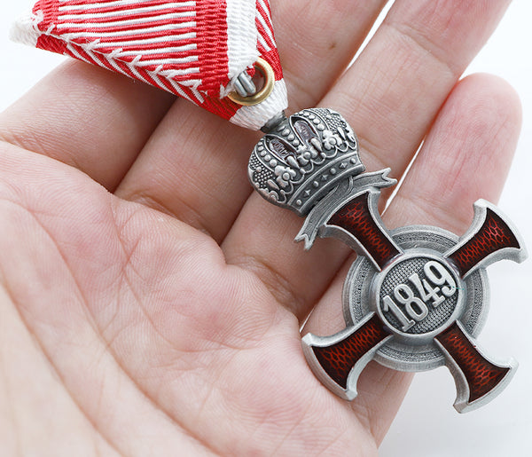 Austria-Hungary Silver Cross of Merit Crown 1849 FJ w/ Swords Replica