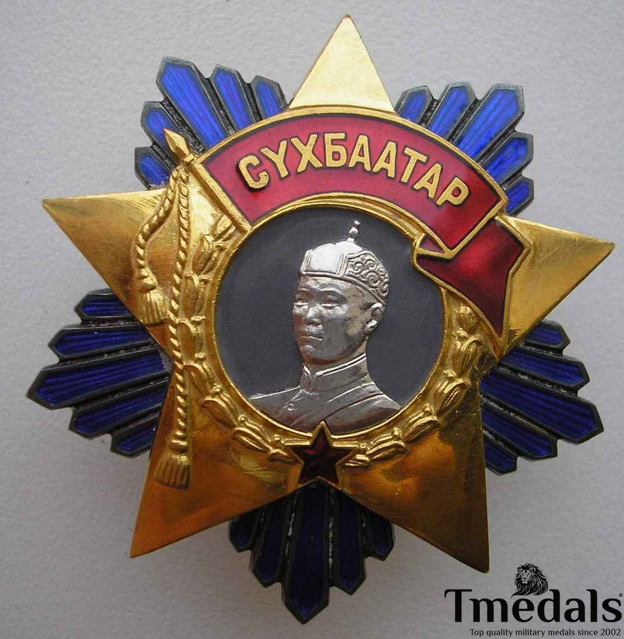 Mongolia Order of Sukhbaatar-925 Silver Real Enamel-Soviet Medal Badge Replica