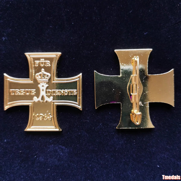 Gold Prussian Cross 1914 "Für Treue Dienste" Badge – WWI Loyal Service Replica