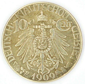 German Colony Coin, Deutsche Kolonie Kiautschou China: 10 Cent 1909, sehr schön