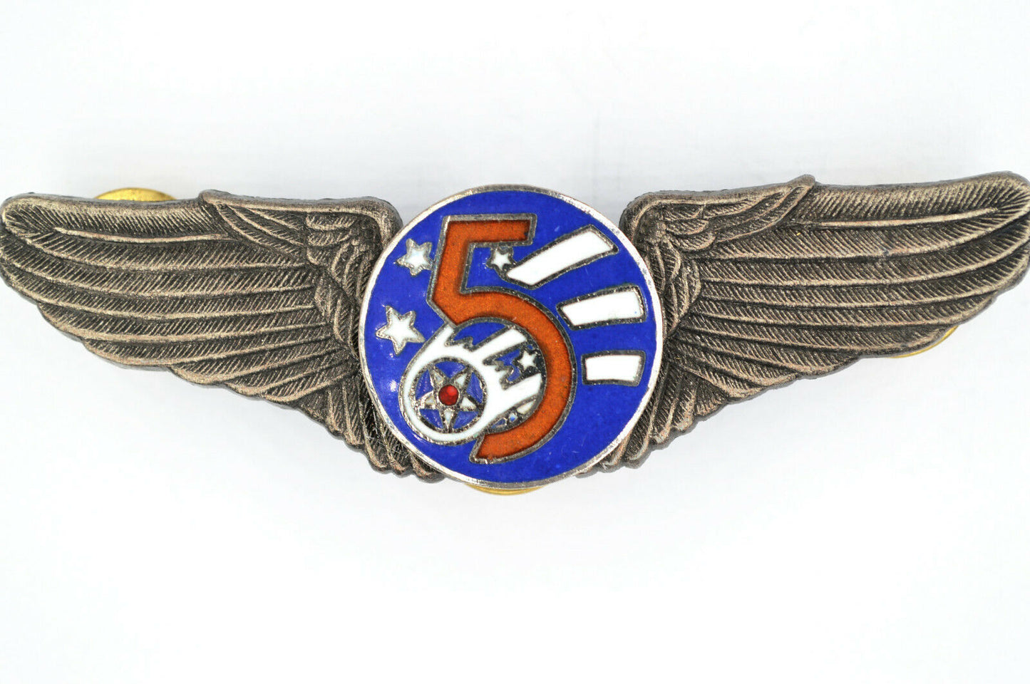 U.S. USA WWII WW12 5TH AIR FORCE WINGS BADGE PIN Medal ENAMEL