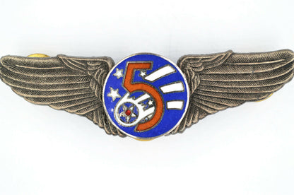 U.S. USA WWII WW12 5TH AIR FORCE WINGS BADGE PIN Medal ENAMEL