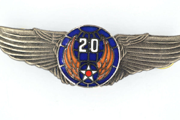 U.S. WW12 20th AIR FORCE WINGS BADGE PIN Medal TOP ENAMEL RARE