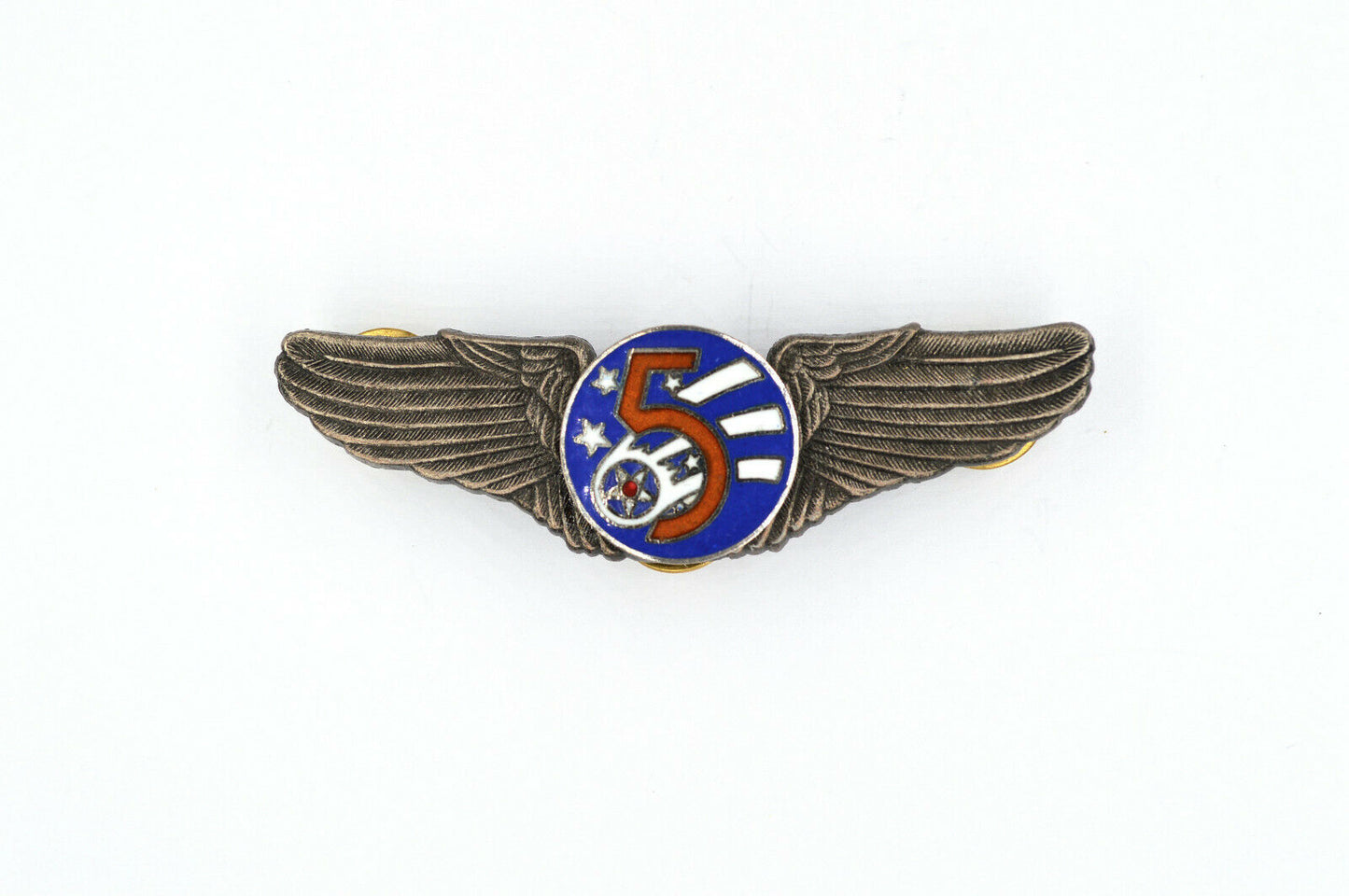 U.S. USA WWII WW12 5TH AIR FORCE WINGS BADGE PIN Medal ENAMEL