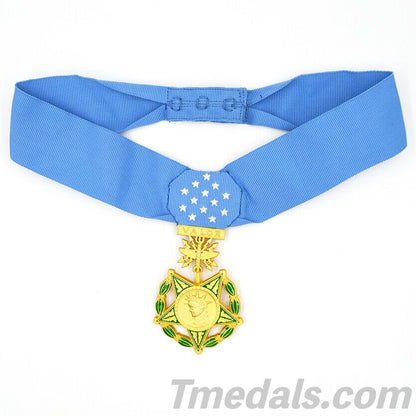 U.S. Medal of Honor Air Force WWII Neck Ribbon Version – Full-Size Brass Museum Replica with Case, Ribbon Bar Lapel Pin