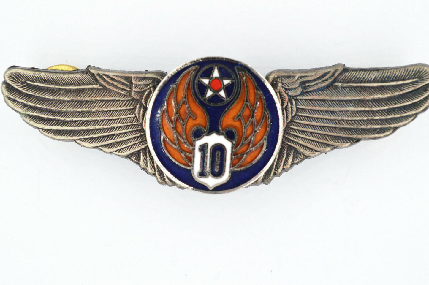 U.S. WWII WW12 10TH AIR FORCE WINGS BADGE PIN Medal ENAMEL