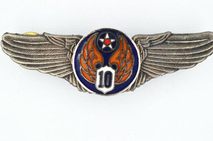 U.S. WWII WW12 10TH AIR FORCE WINGS BADGE PIN Medal ENAMEL